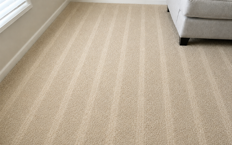 Freshly steam-cleaned carpet after a professional deep clean
